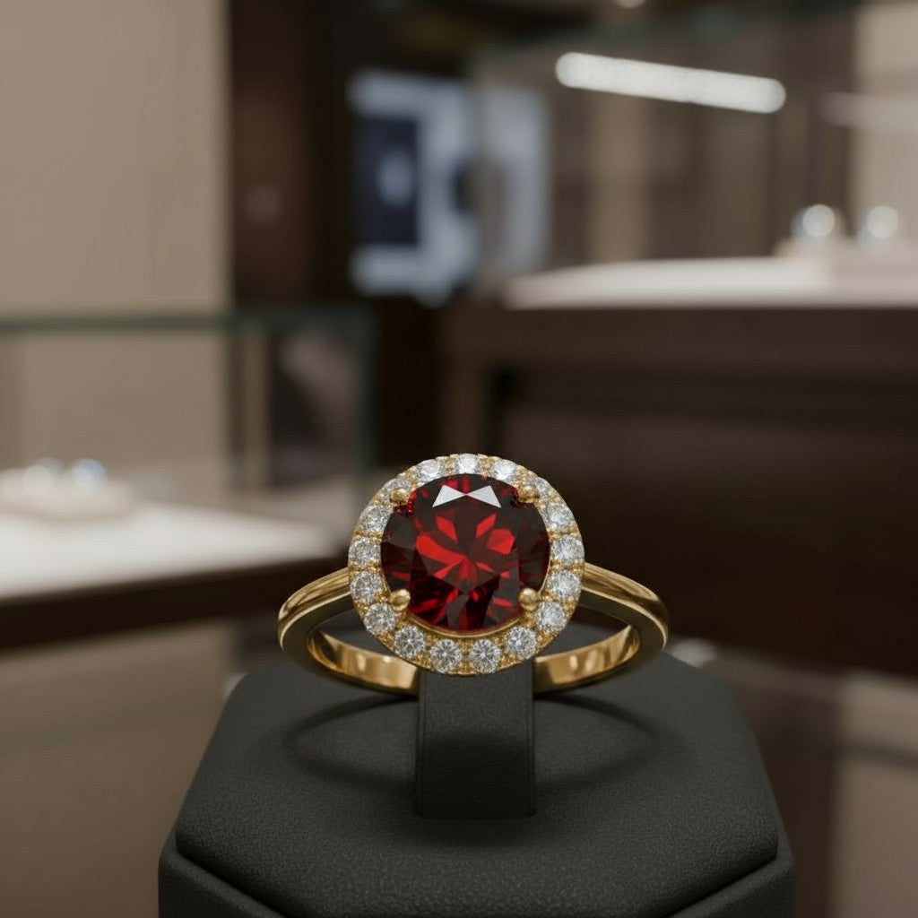 Circle of Life Ring with Halo<br>Round Portuguese Cut • 7mm