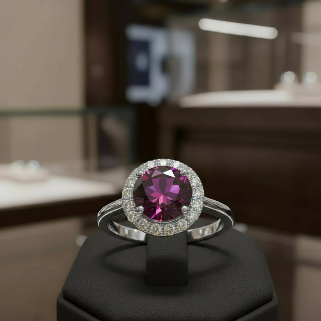 Circle of Life Ring with Halo<br>Round Portuguese Cut • 7mm