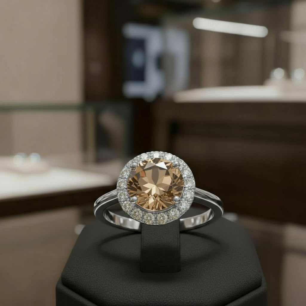 Circle of Life Ring with Halo<br>Round Portuguese Cut • 7mm