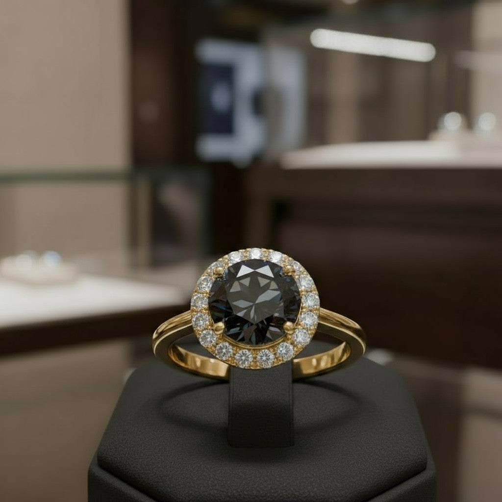 Circle of Life Ring with Halo<br>Round Portuguese Cut • 7mm