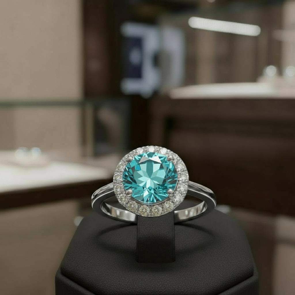 Circle of Life Ring with Halo<br>Round Portuguese Cut • 7mm