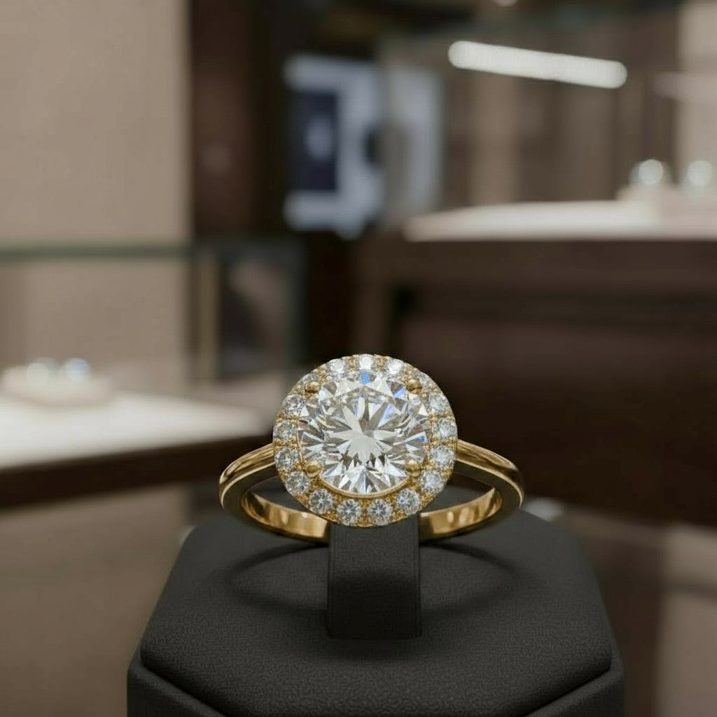 Circle of Life Ring with Halo<br>Round Portuguese Cut • 7mm