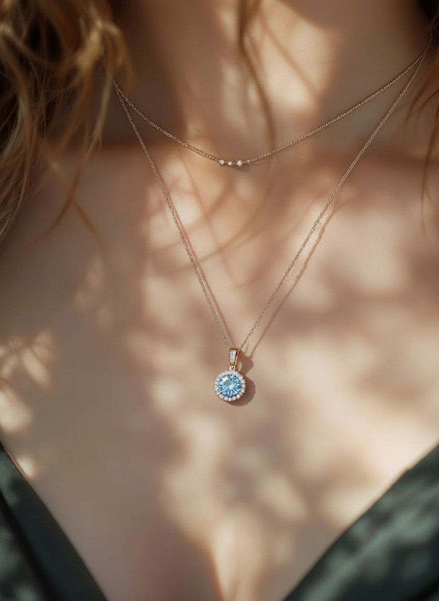 Circle of Life Pendant with Halo<br>Round Portuguese Cut • 7mm