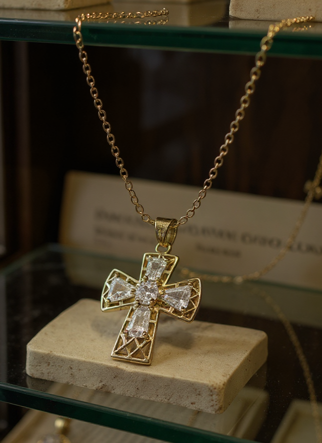 Tranquility Cross Pendant<br>5 stones • Overall size 28x22.3mm