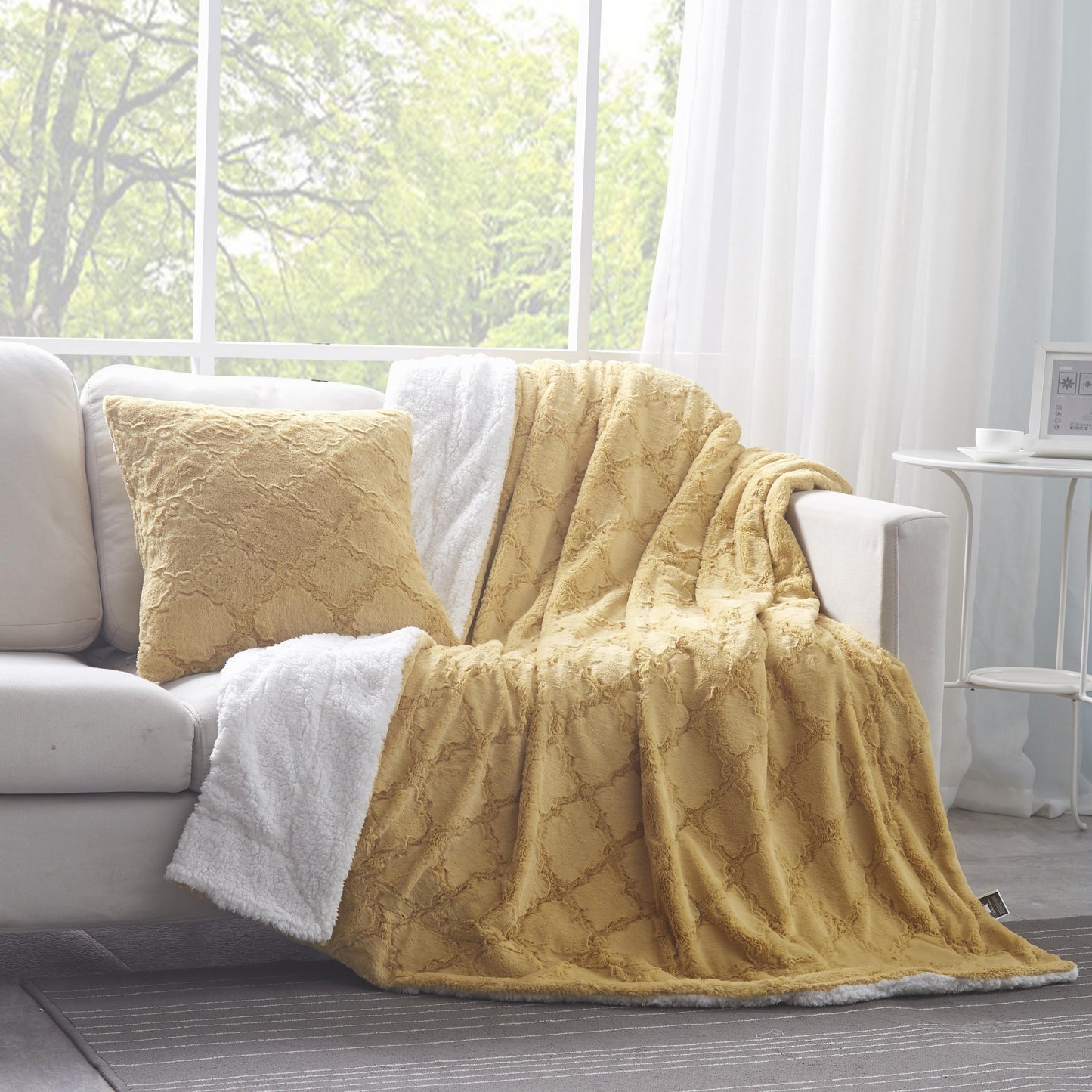 Tache Faux Fur Mustard Yellow Moroccan Lattice Pattern Cushion Cover / Euro Sham (3397)
