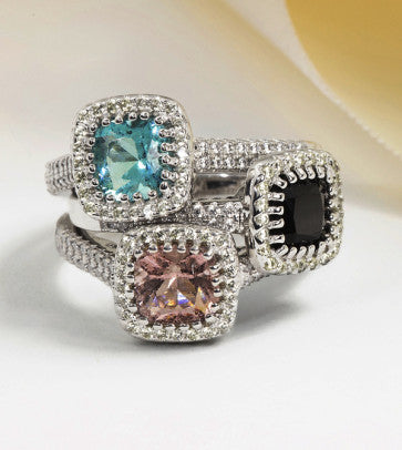 Comforting Light Cubic Zirconia Halo Cremation Ring<br>Cushion Cut • 6.4x6.4mm