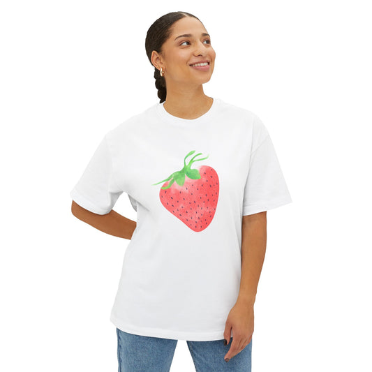 Cute Strawberry Graphic Tee -  Boxy Oversized T-Shirt