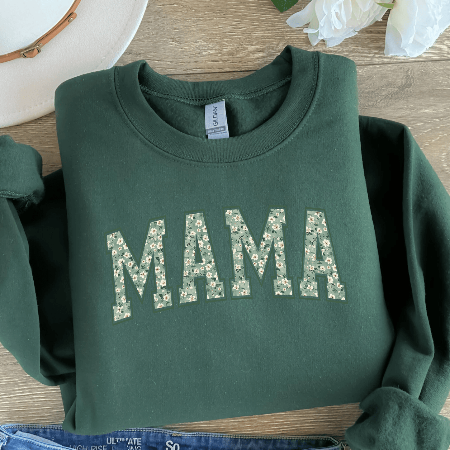 Mama Green Floral Crewneck Sweatshirt | Floral Mama Sweatshirt | Trendy Mom Crewneck | Cozy Mother’s Day Gift | Unisex Pullover