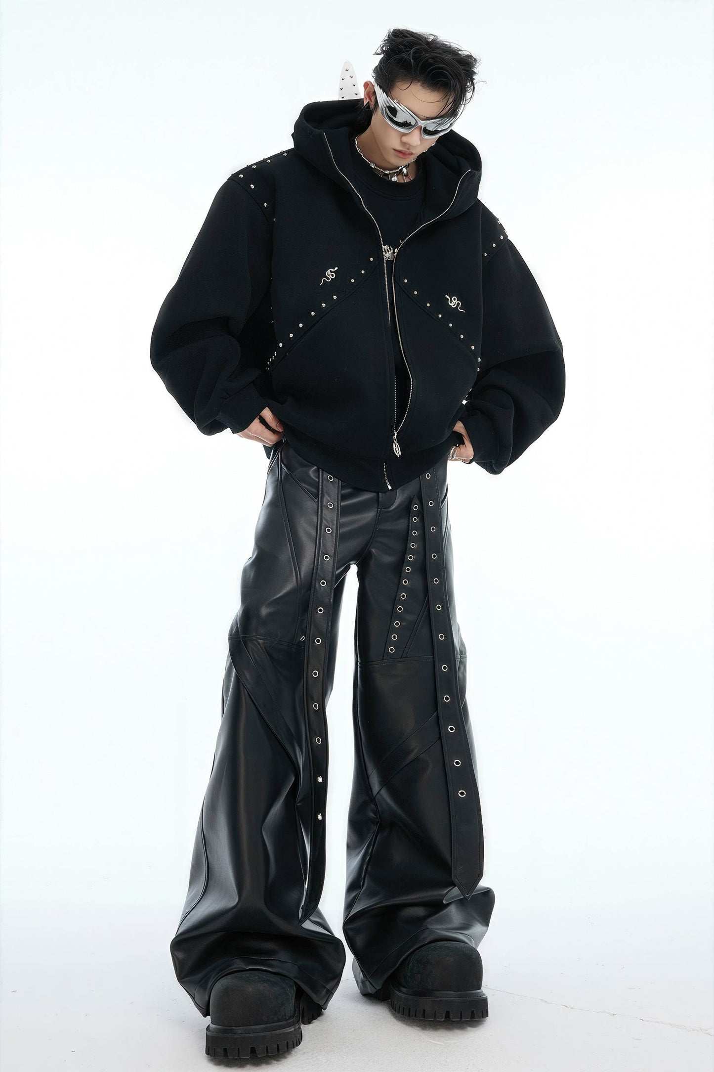 Doberman Dog Hooded Jacket with Rivet Accents