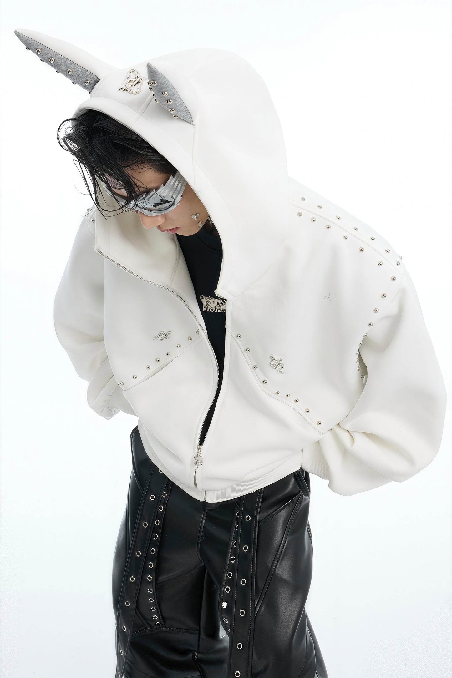 Doberman Dog Hooded Jacket with Rivet Accents