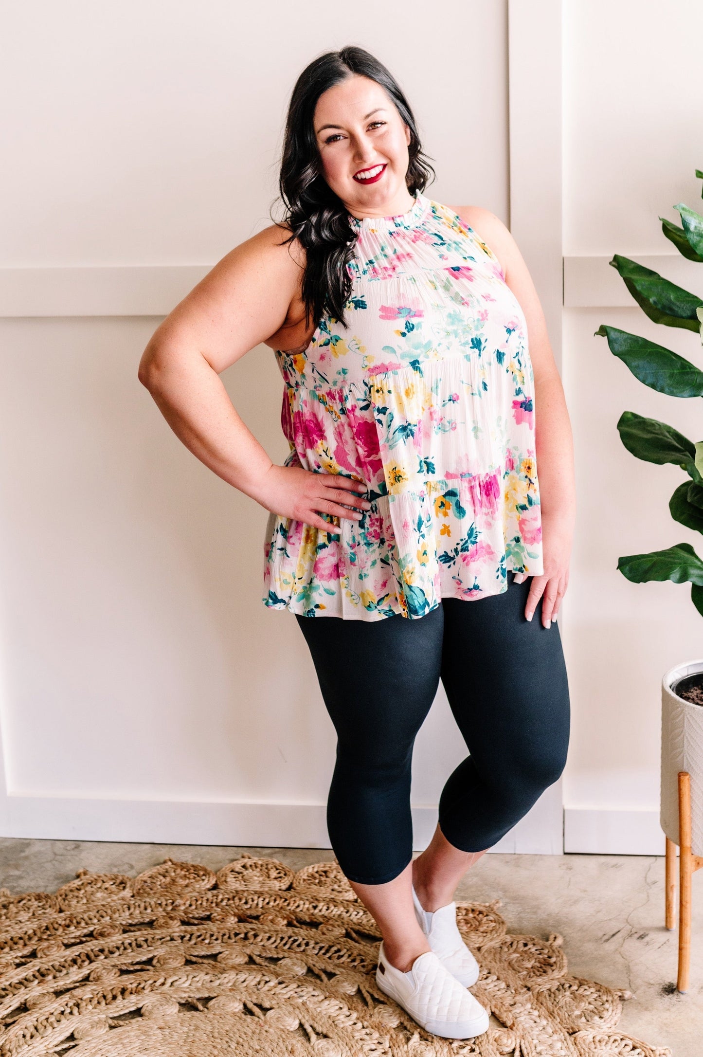 Tiered Tie Back Sleeveless Blouse In Easter Florals