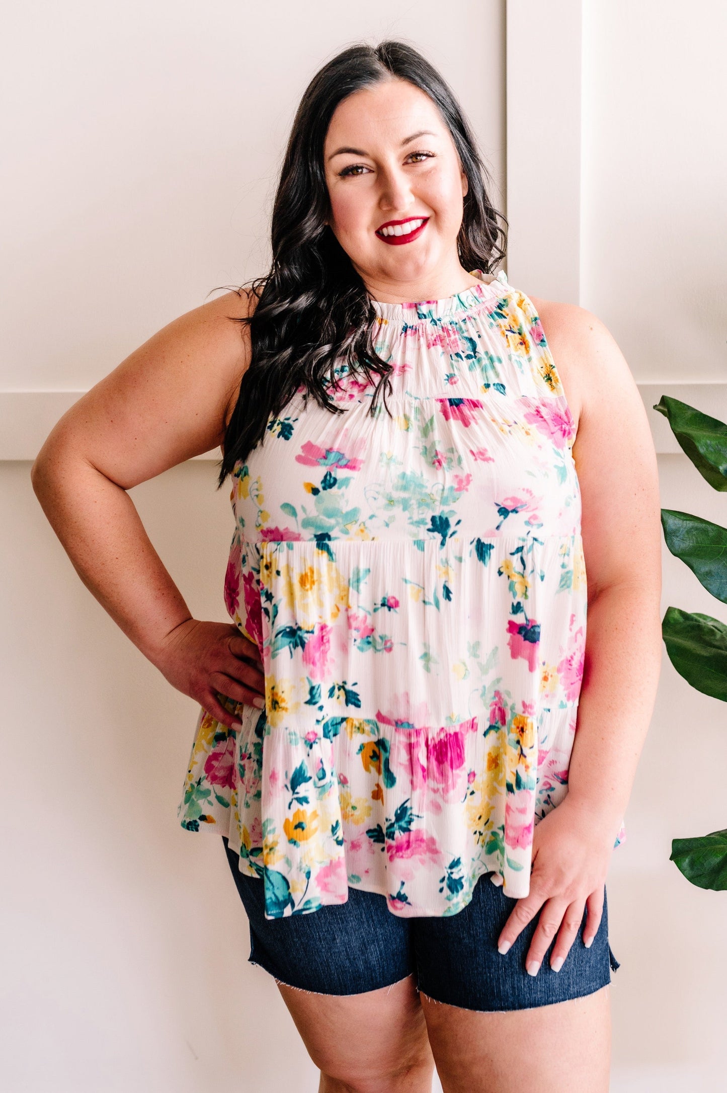 Tiered Tie Back Sleeveless Blouse In Easter Florals