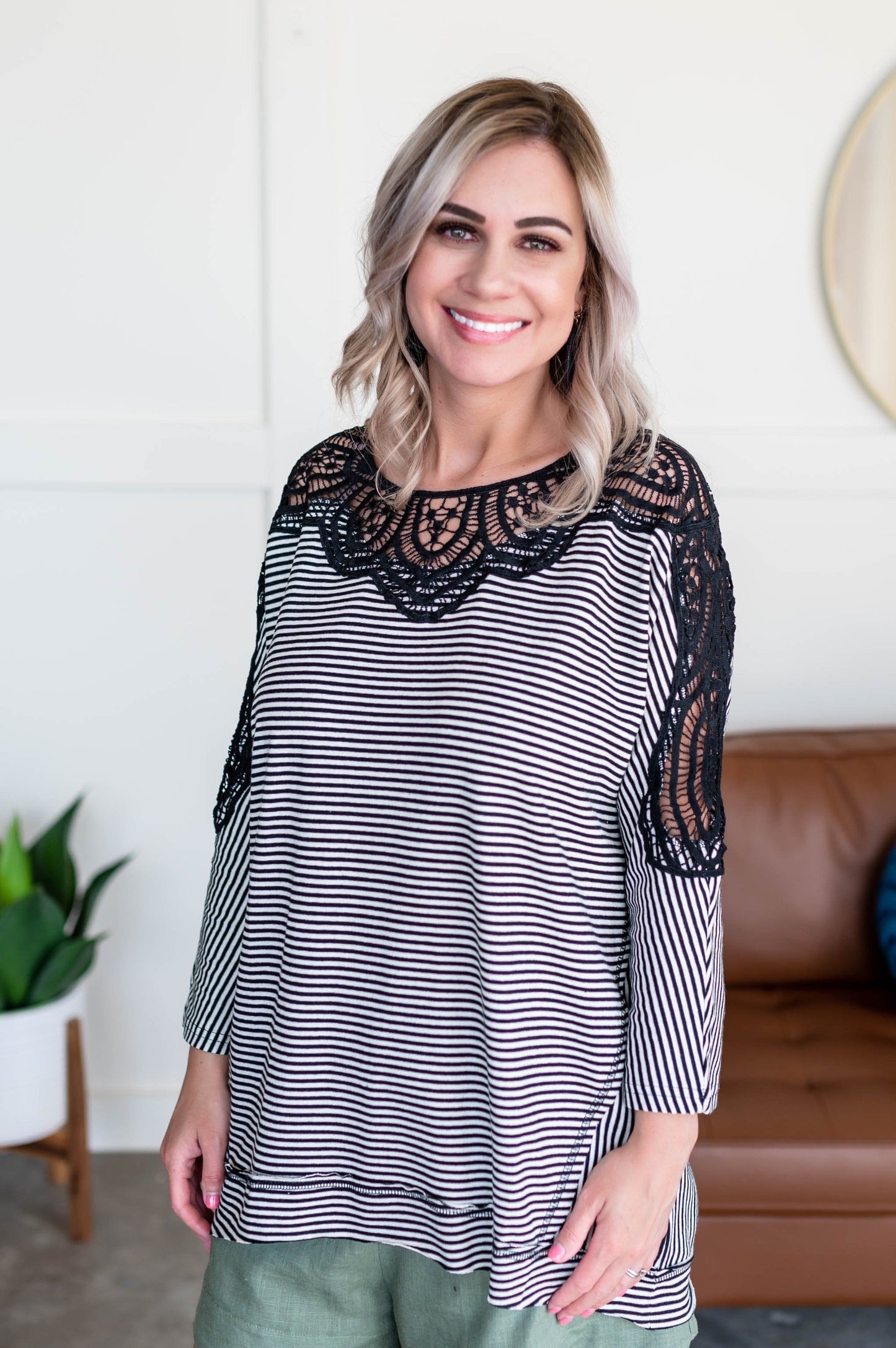 Chasing After You Lace Trim Top In Black & White