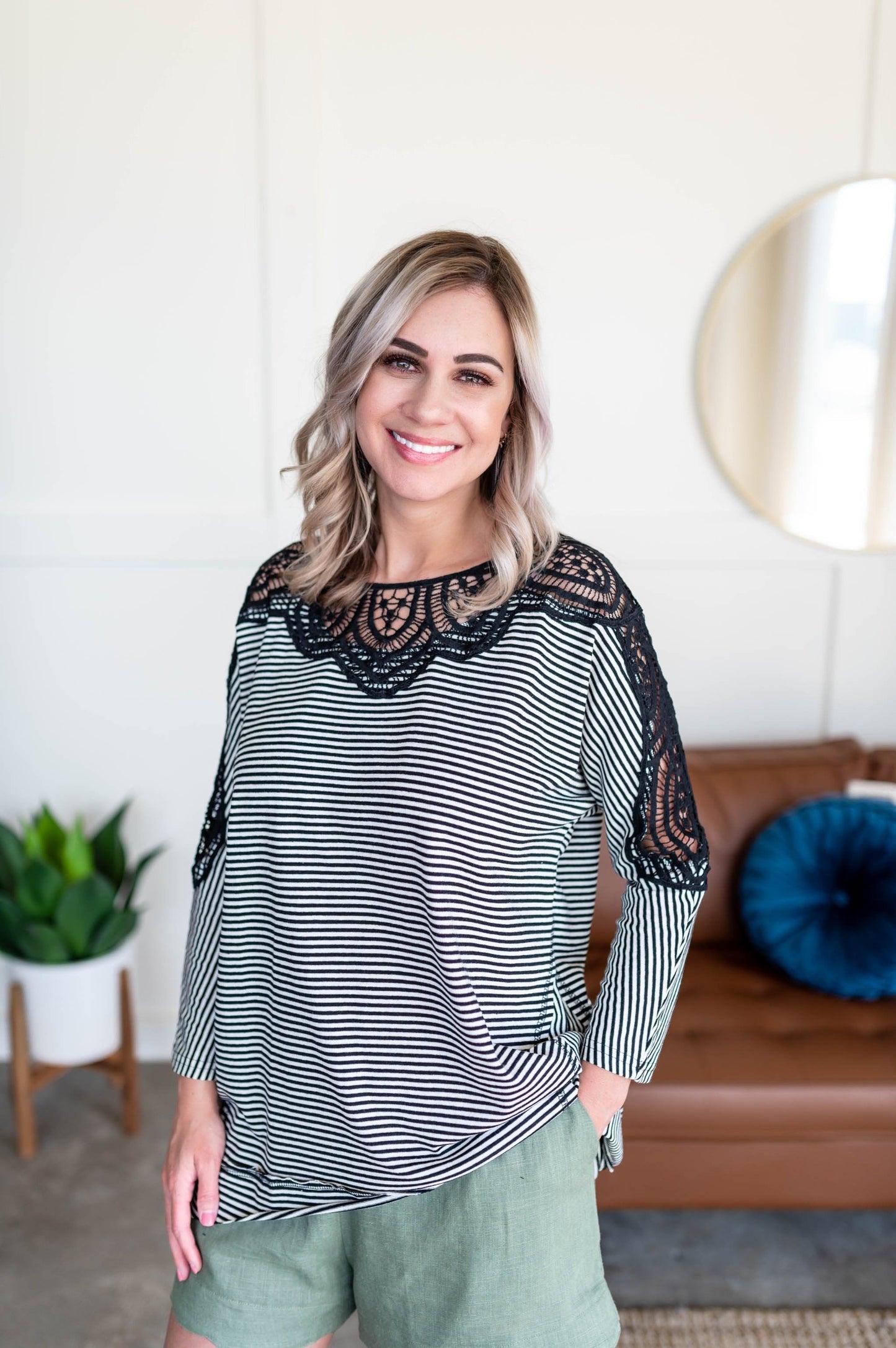 Chasing After You Lace Trim Top In Black & White