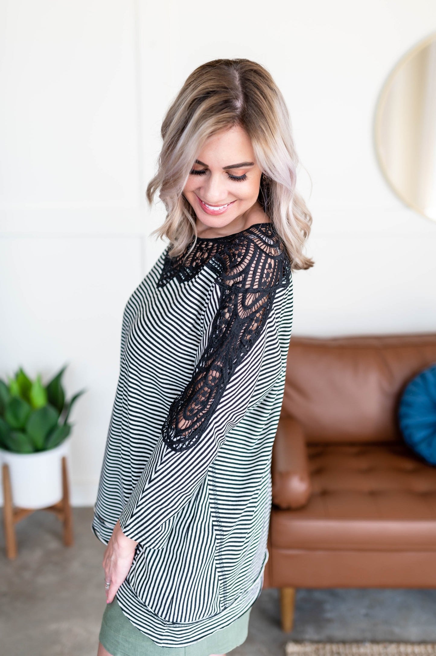 Chasing After You Lace Trim Top In Black & White