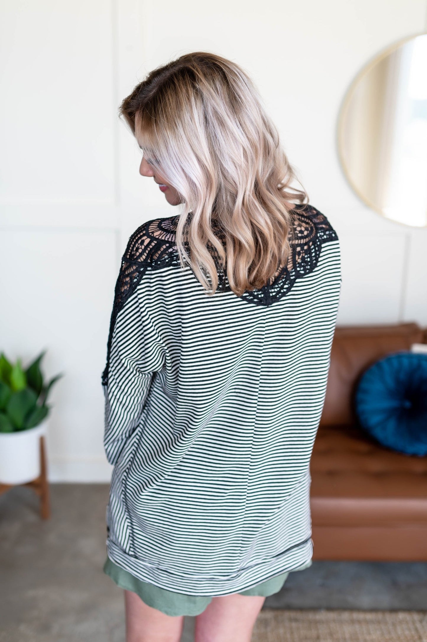 Chasing After You Lace Trim Top In Black & White