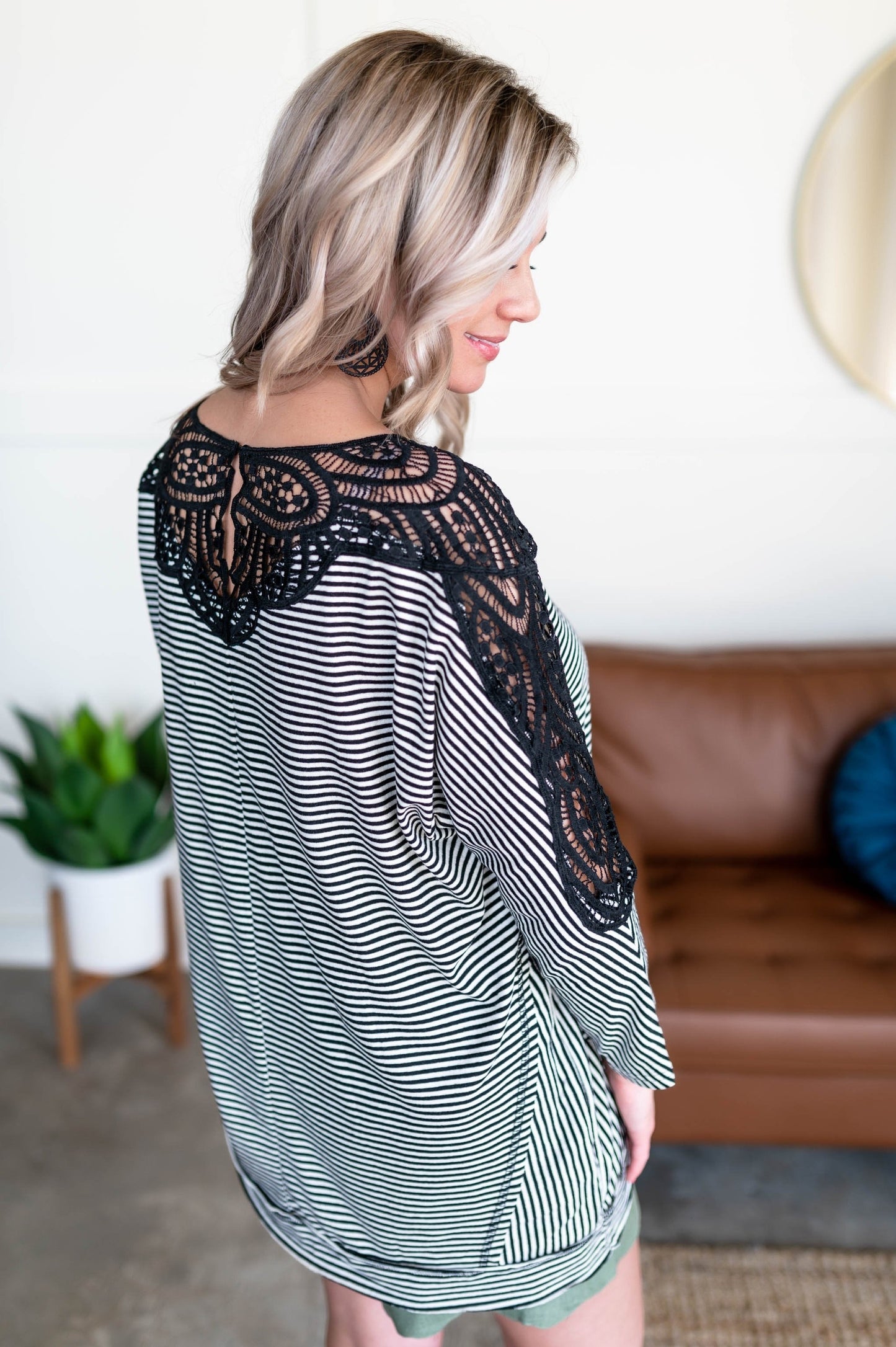 Chasing After You Lace Trim Top In Black & White