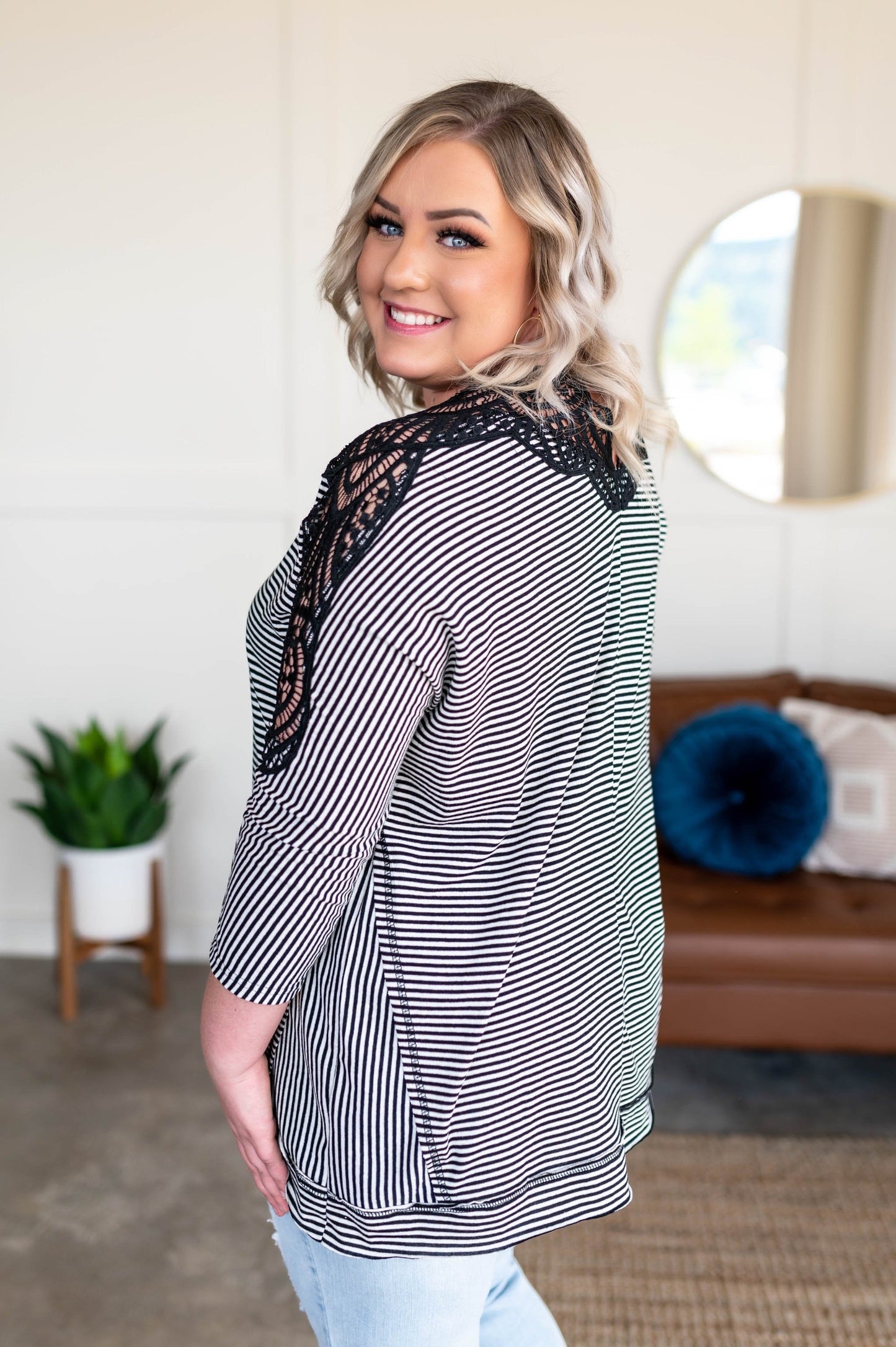 Chasing After You Lace Trim Top In Black & White