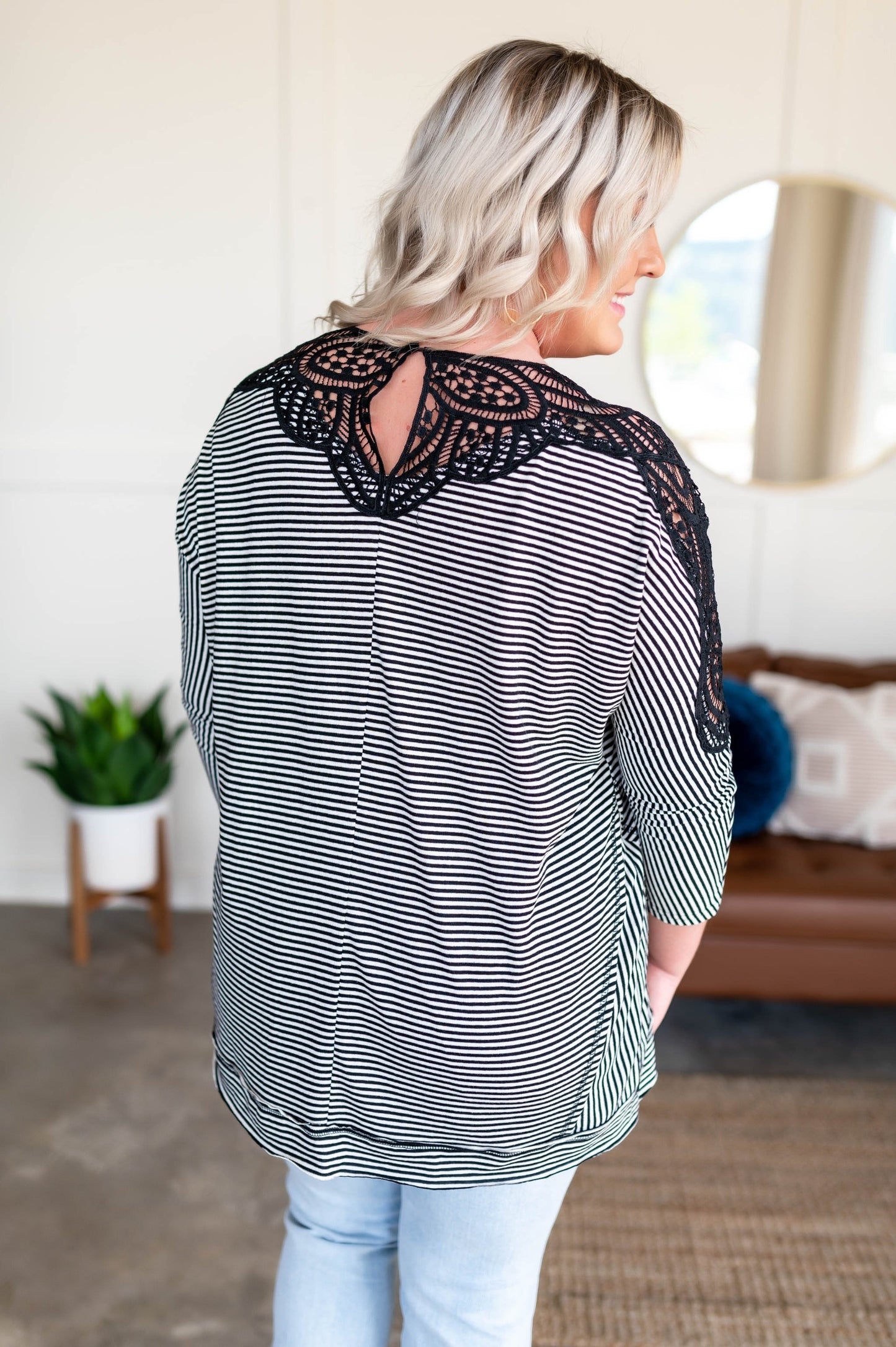 Chasing After You Lace Trim Top In Black & White