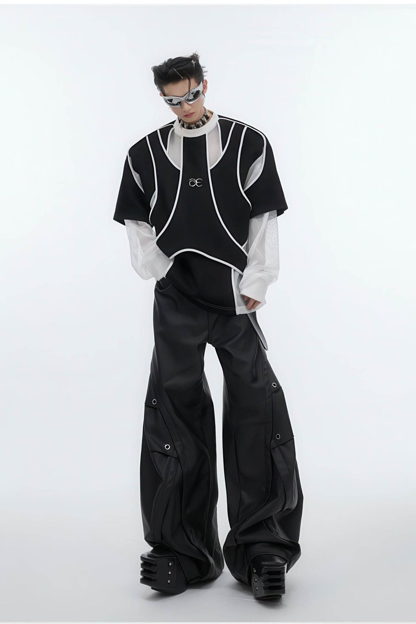 Deconstructed Split Hoodie - Heavyweight Metal Trim with Shoulder Pads