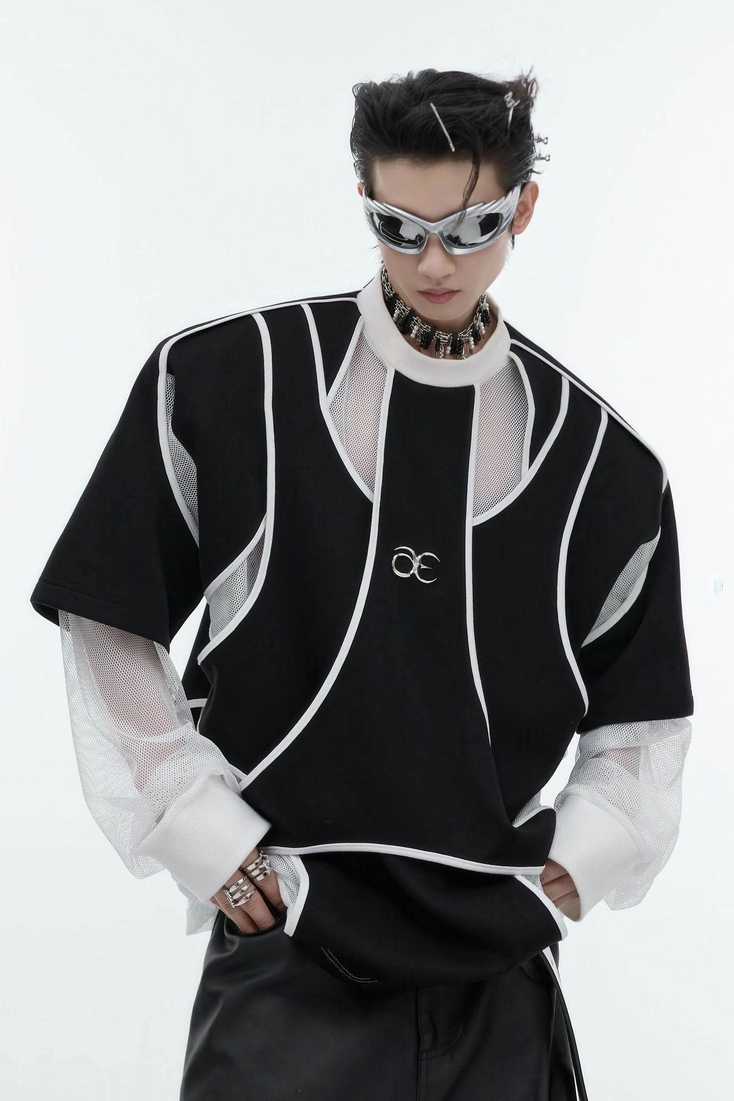 Deconstructed Split Hoodie - Heavyweight Metal Trim with Shoulder Pads