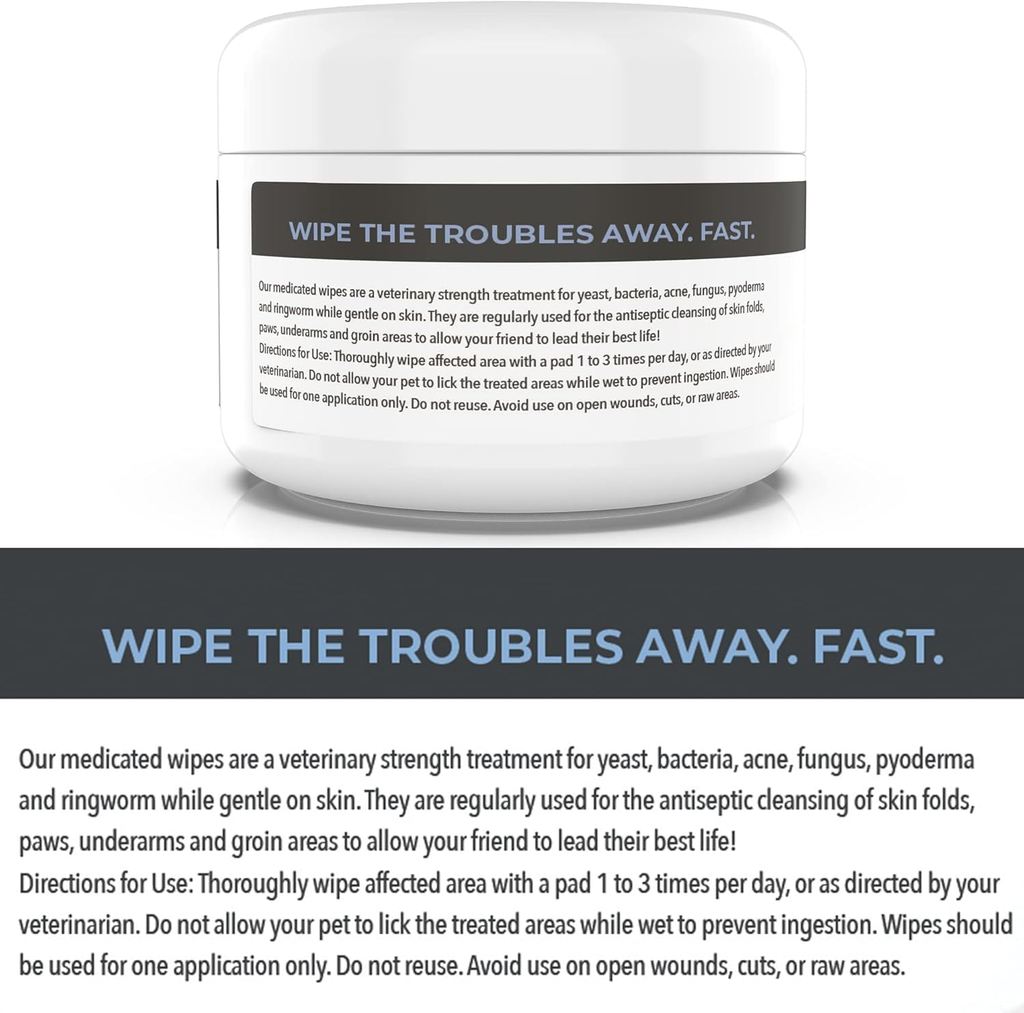 Dog Medicated Wipes Chlorhexidine Ketoconazole Antibacterial Antifungal