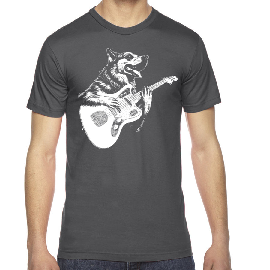 Dog Playing Guitar Men's Tshirt- Funny Canine Musician Apparel, Rock and Roll Clothing, Music Tee