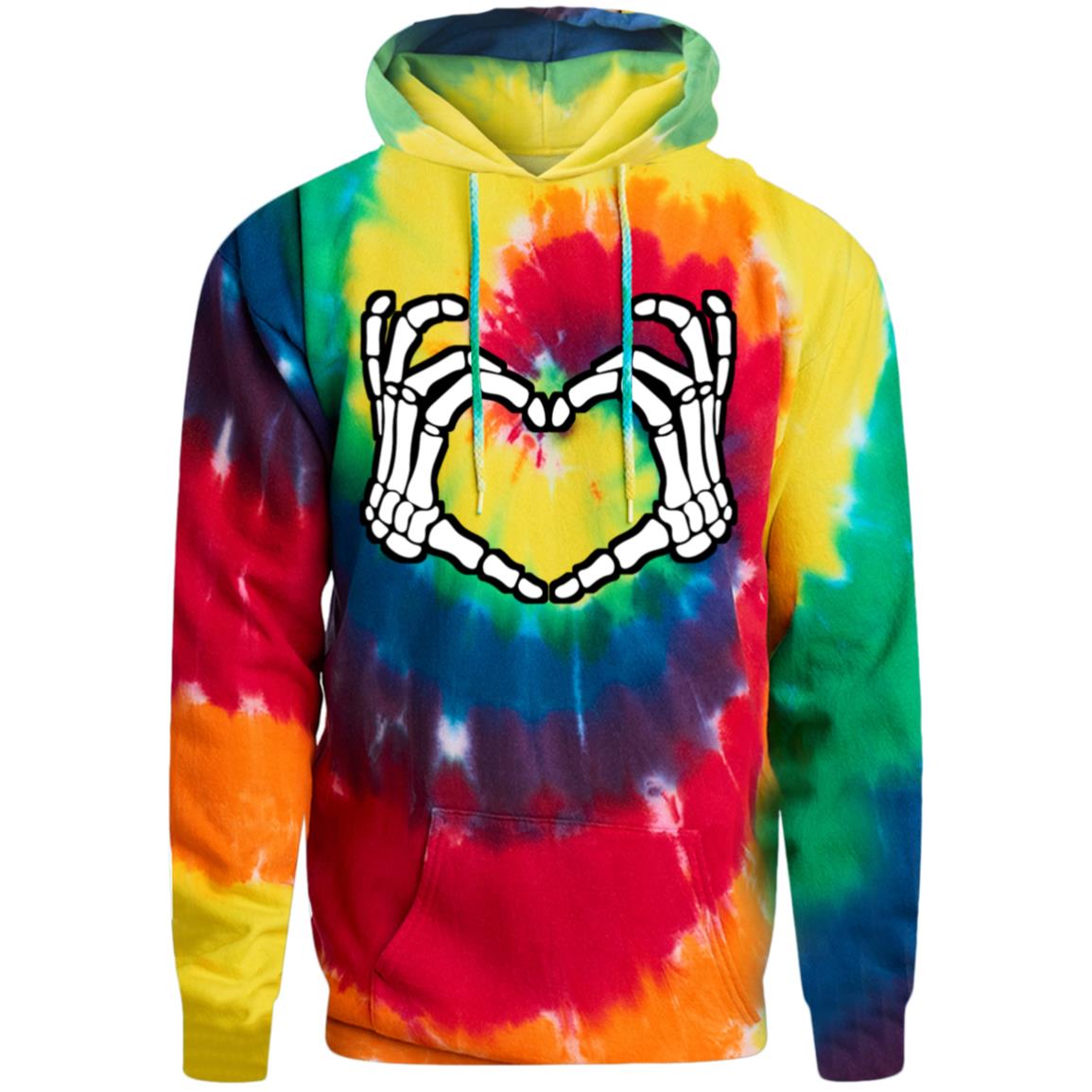 Skeleton Heart Fingers Tie-Dye Pullover Hoodie