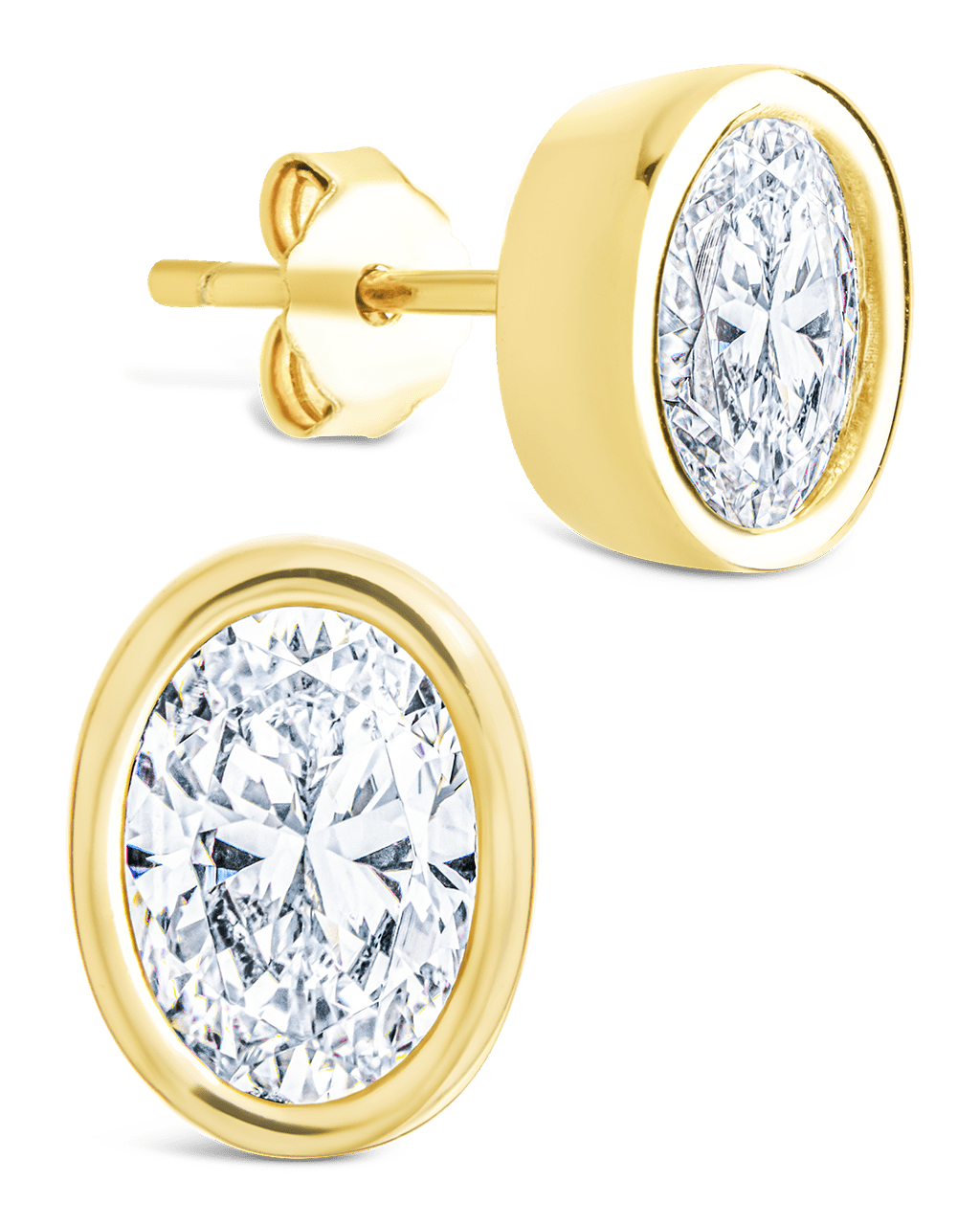 Sterling Silver Oval Cut Bezel Set Stud Earrings