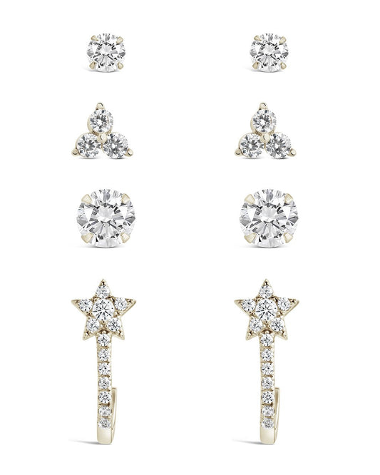 Sterling Silver 4pc Everyday CZ Earring Set