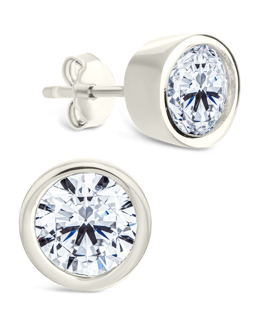 Sterling Silver Helene Round Cut Bezel Set Stud Earrings