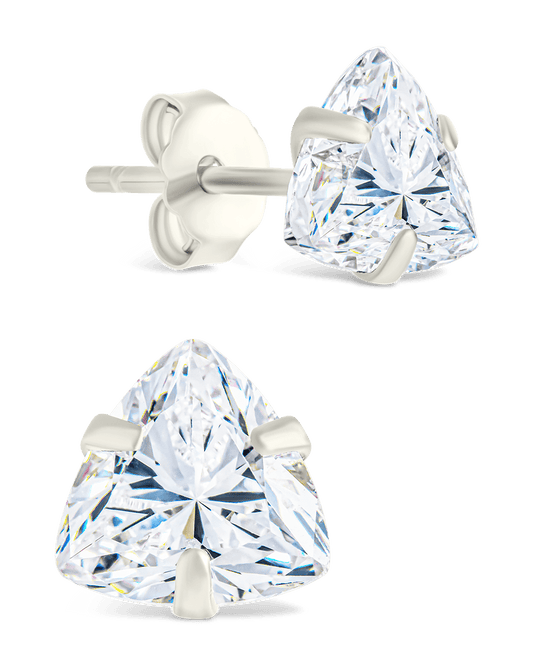 Sterling Silver Trillion Cut Prong Set Stud Earrings