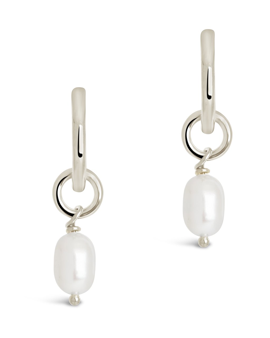 Sterling Silver Pearl Drop Hoop Earrings