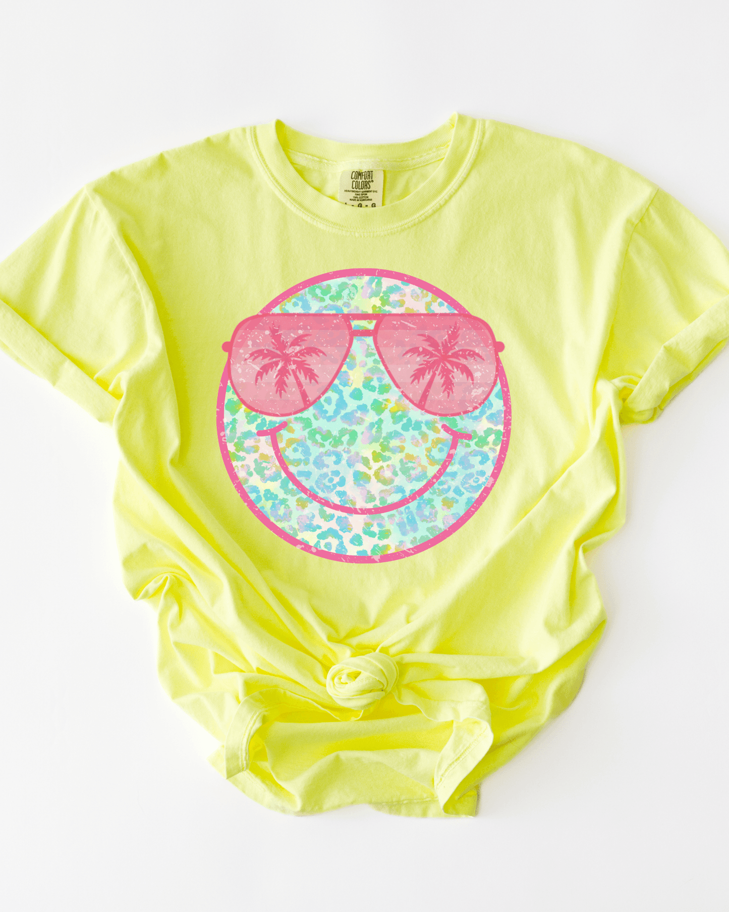 Sunglasses Summer Cheetah Smile Cartoon Face T-Shirt