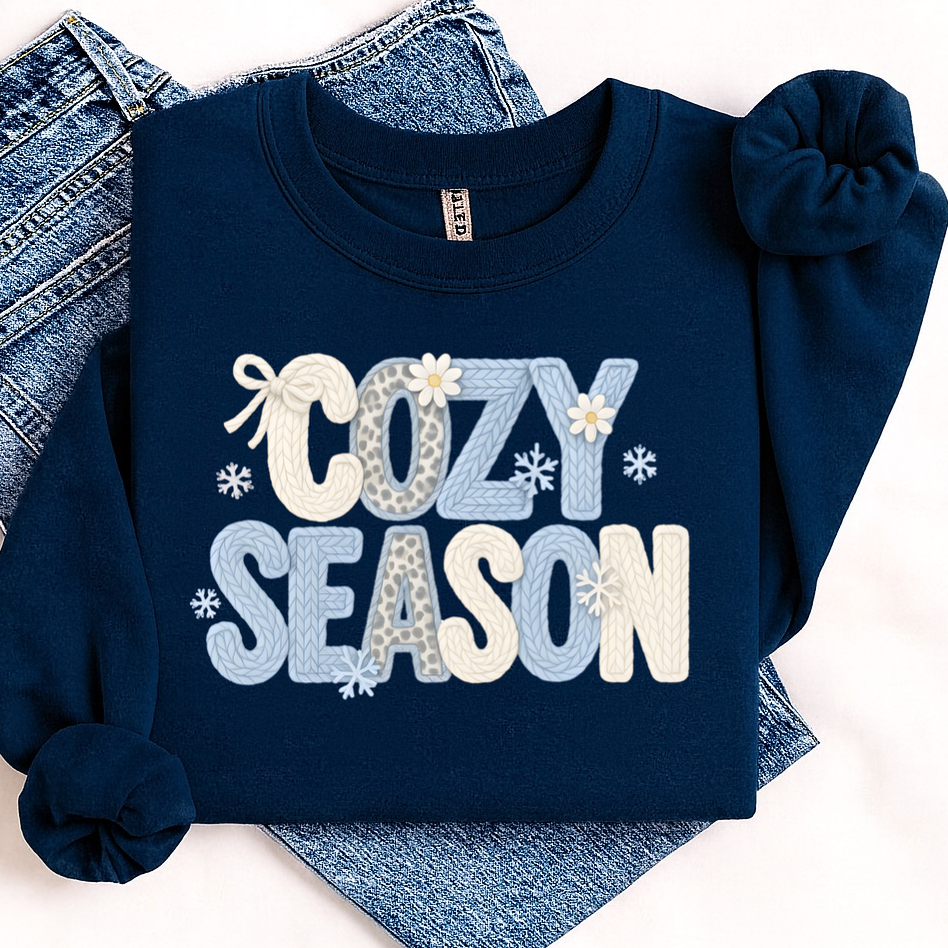 Cozy Season blue clear film screen print
