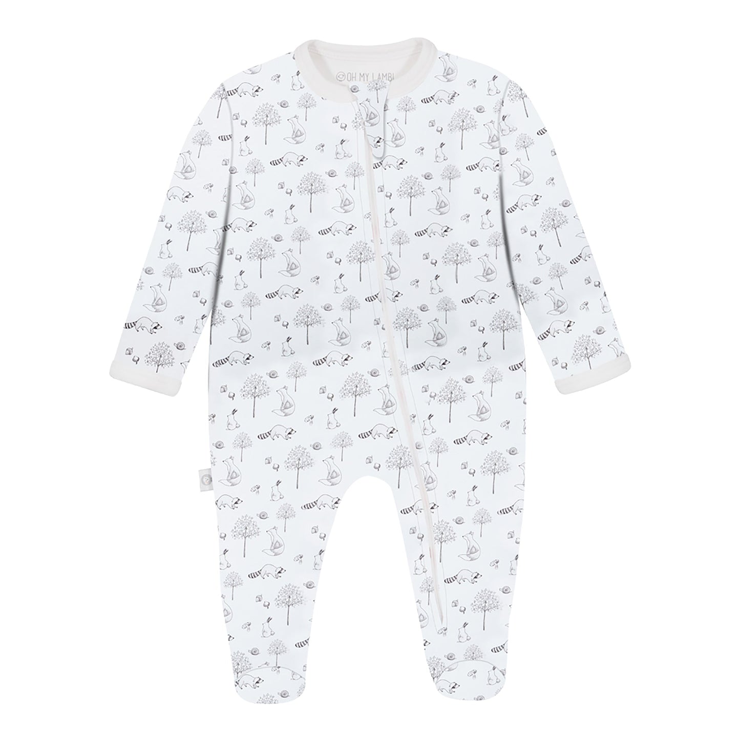 Gray Raccoon Pima Cotton Baby One-Piece Pajamas
