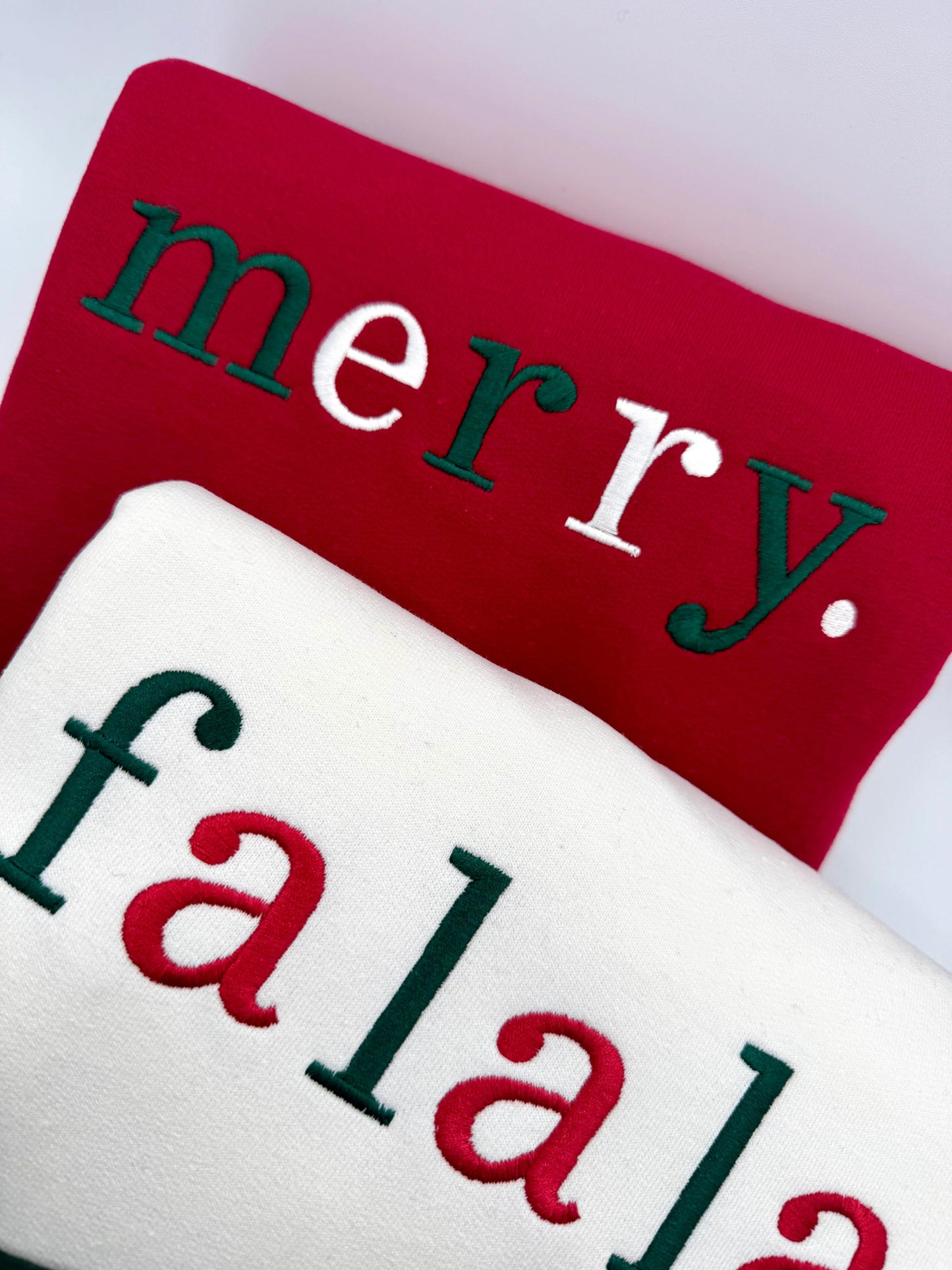 Merry • Fa La La • Jolly | Cozy Holiday Sweater | Matching Christmas Outfits | Winter Embroidered Sweatshirt