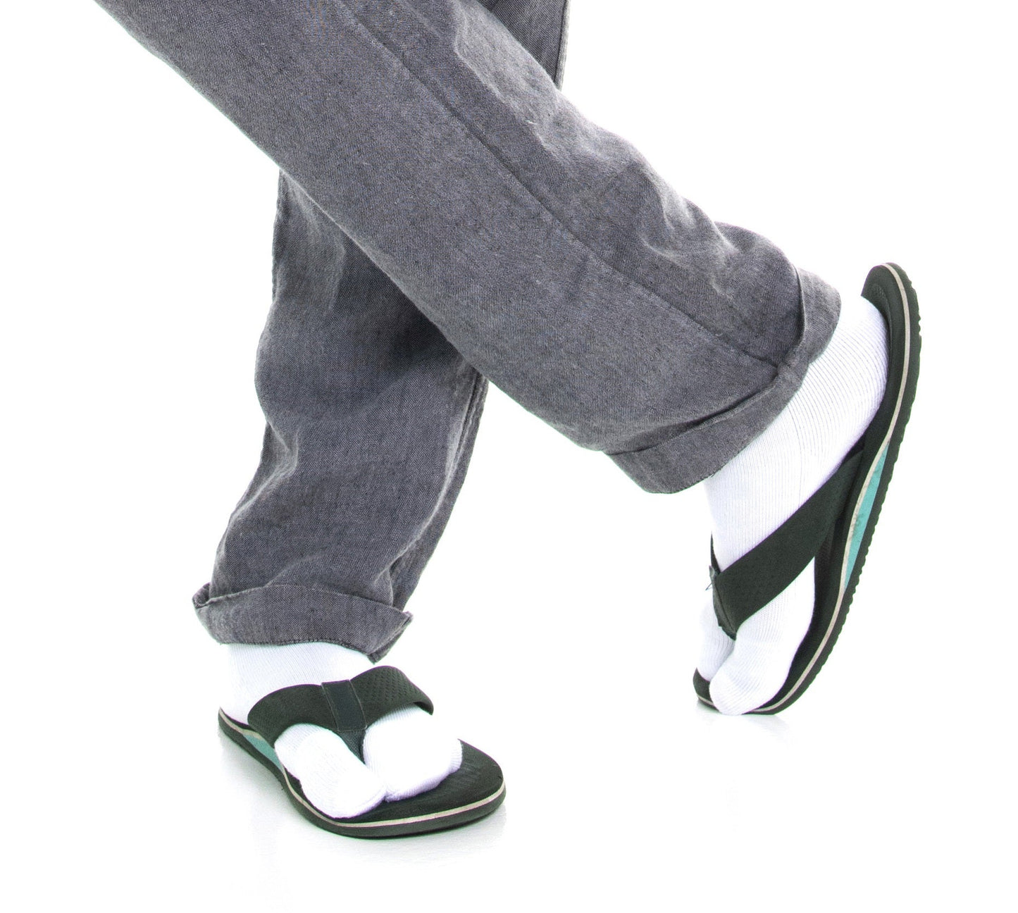 3 Pairs Athletic - Black, White, Brown Solid V-Toe Flip Flop Tabi Big Toe Socks