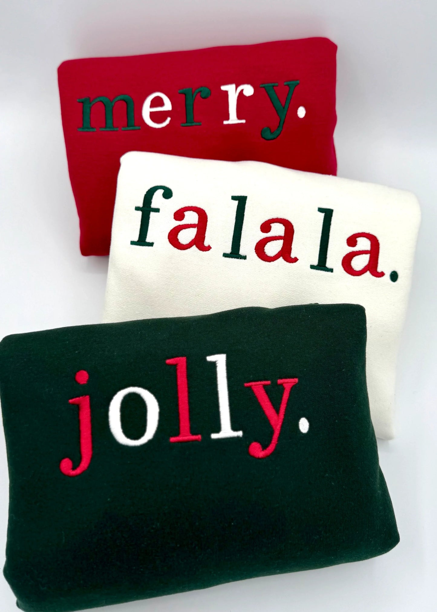 Merry • Fa La La • Jolly | Cozy Holiday Sweater | Matching Christmas Outfits | Winter Embroidered Sweatshirt