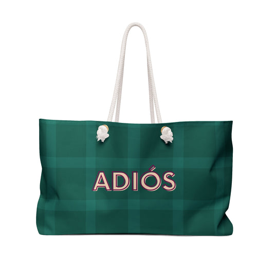Adios Green Plaid Weekender Bag Tote,  Traveler Gift