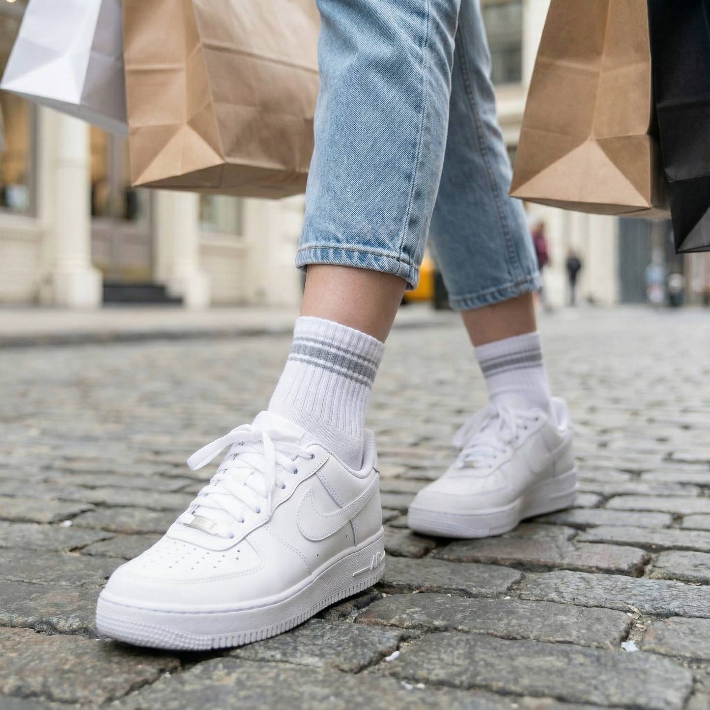 White/Grey Quarter Crew Women's Socks