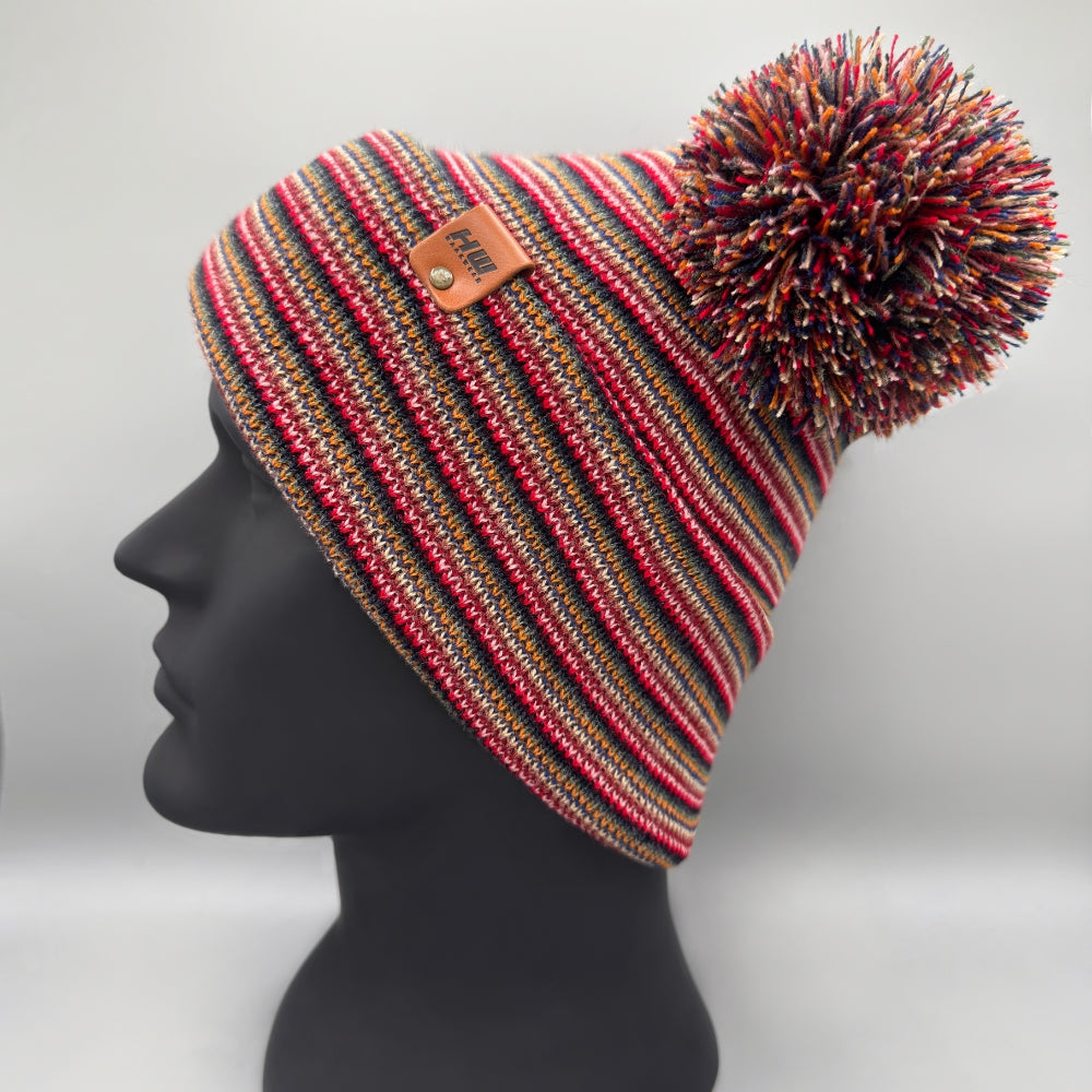 Double Pom Pom, H Stitch Beanie, Multi Color Hat