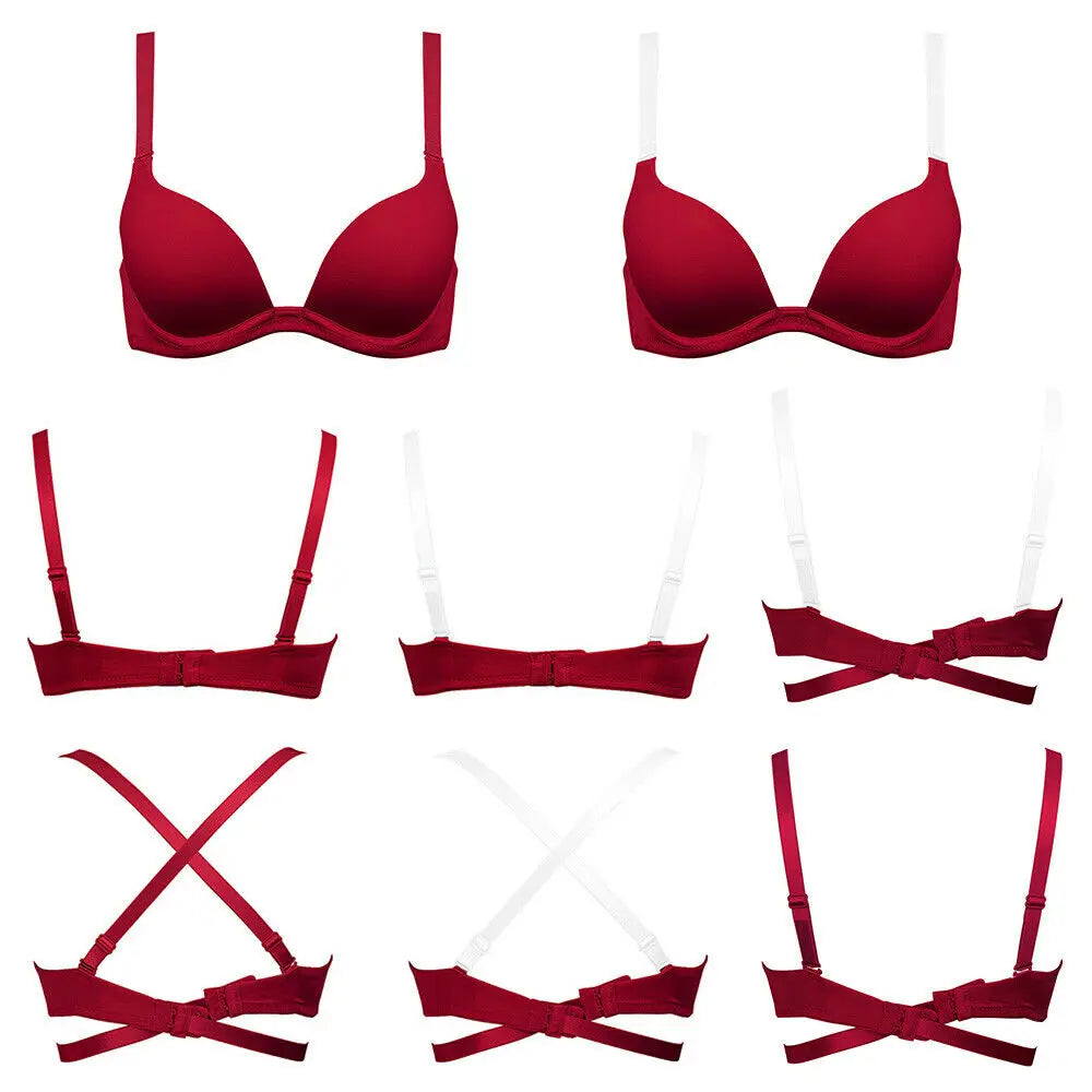 Women Bra Push Up Bras Deep Plunge V Neck Lingerie Clear Straps Multiway