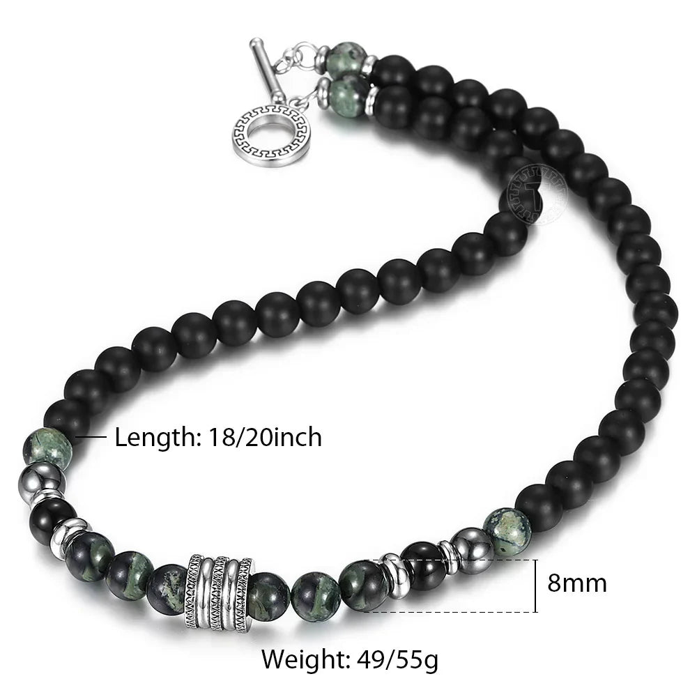 Natural Stone Tiger Eyes Lava Bead Men's Necklace Stainless Steel Beaded 8mm 18/20inch