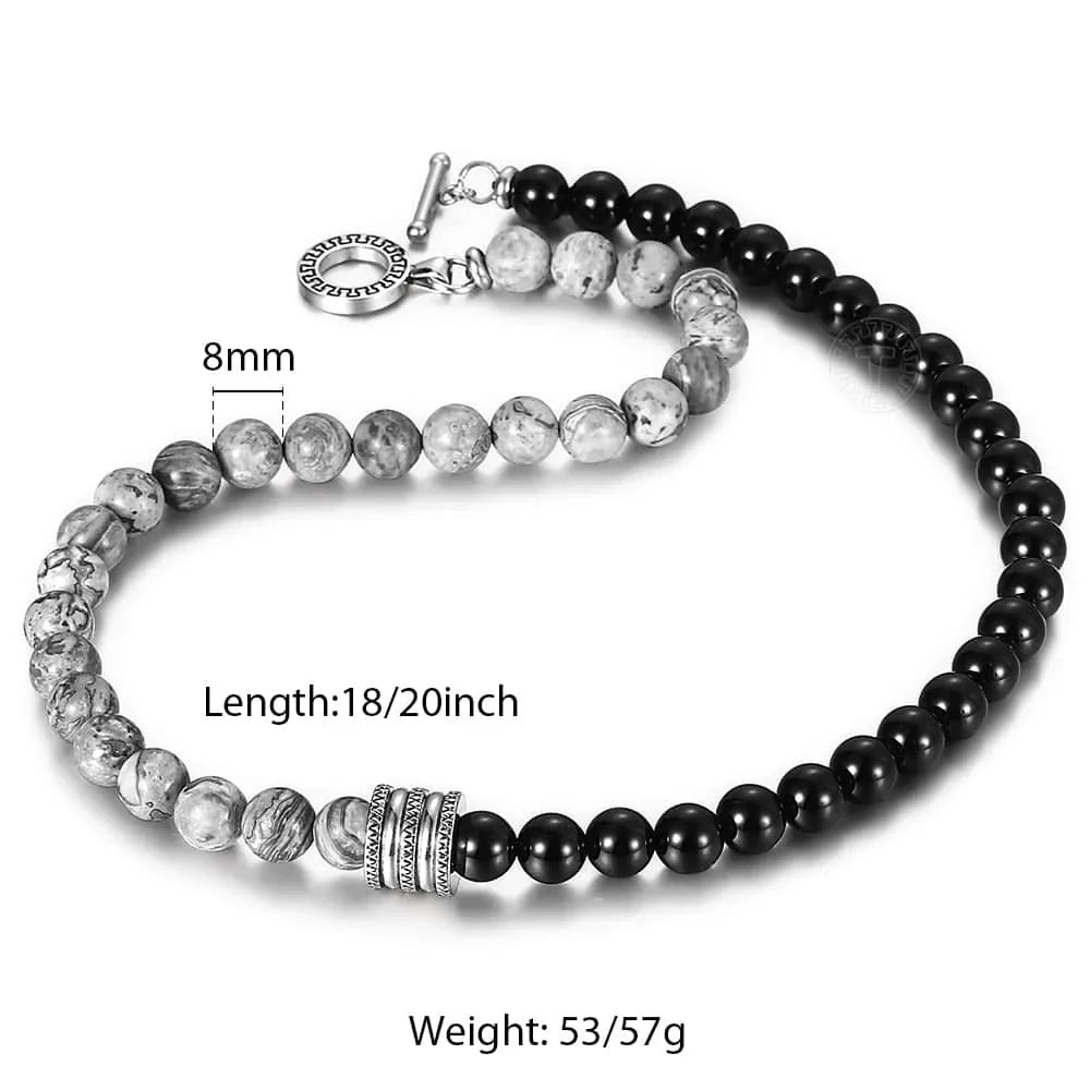Natural Stone Tiger Eyes Lava Bead Men's Necklace Stainless Steel Beaded 8mm 18/20inch
