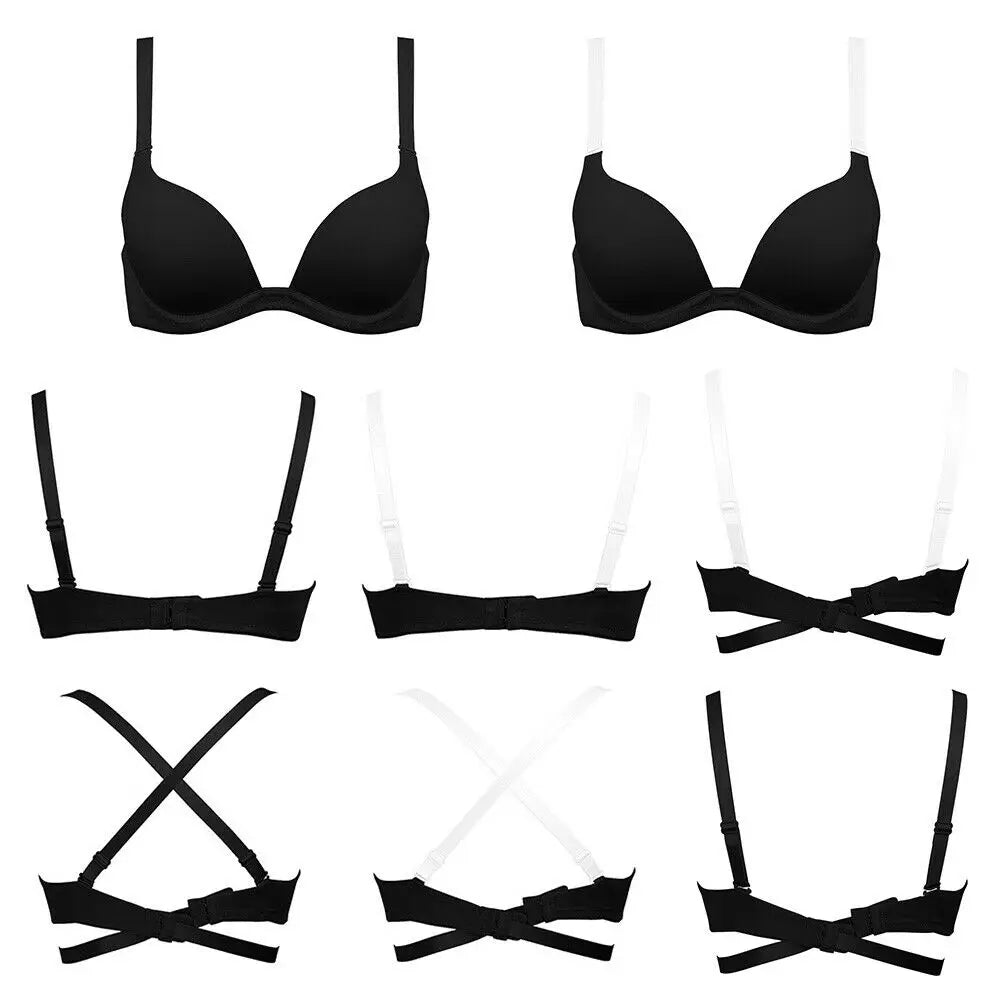 Women Bra Push Up Bras Deep Plunge V Neck Lingerie Clear Straps Multiway