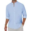 Men's Loose Casual Linen Breathable Solid Color Simple Long Sleeve Shirt Collar Cotton Cardigan