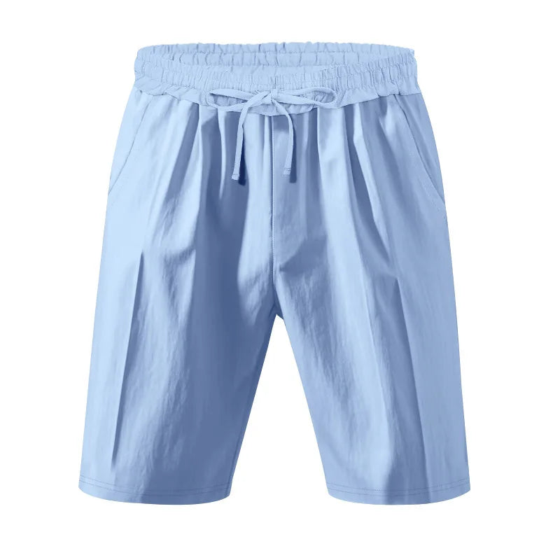 Summer Men's Beaded Loose Casual Linen Breathable Hawaiian Simple Long Sleeve Shirt Beach Shorts Set