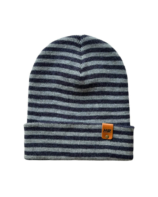 Classic RoRo Cuffed Beanie, Gray and Denim Blue