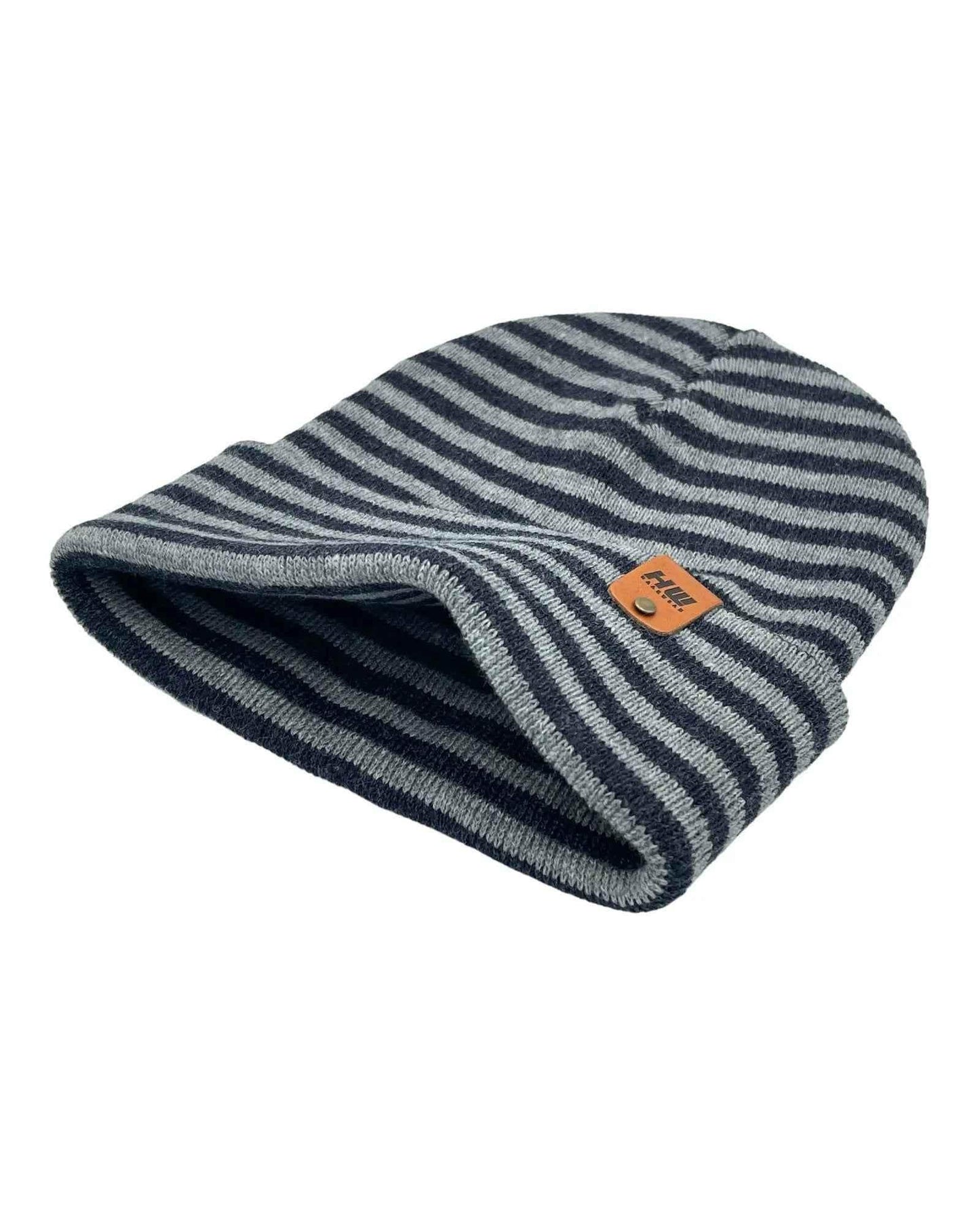 Classic RoRo Cuffed Beanie, Gray and Denim Blue